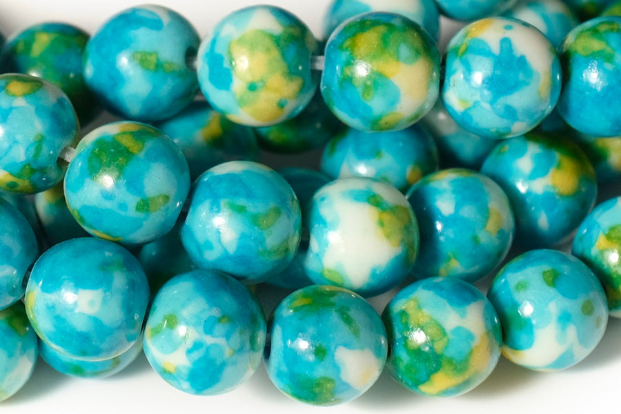 15.5" 4mm/6mm Dyed Blue Green yellow rain flower stone round beads