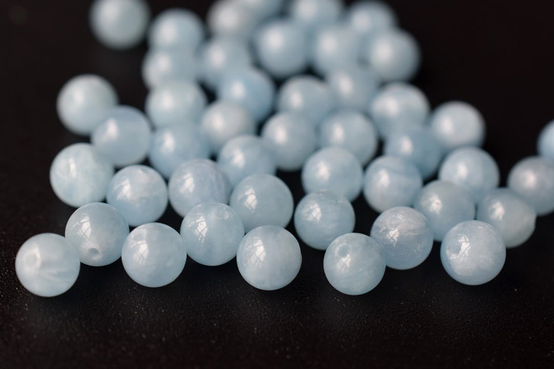 6mm AA Natural Aquamarine half drilled round single beads blue gemstone