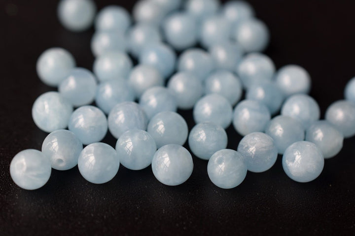 6mm AA Natural Aquamarine half drilled round single beads blue gemstone