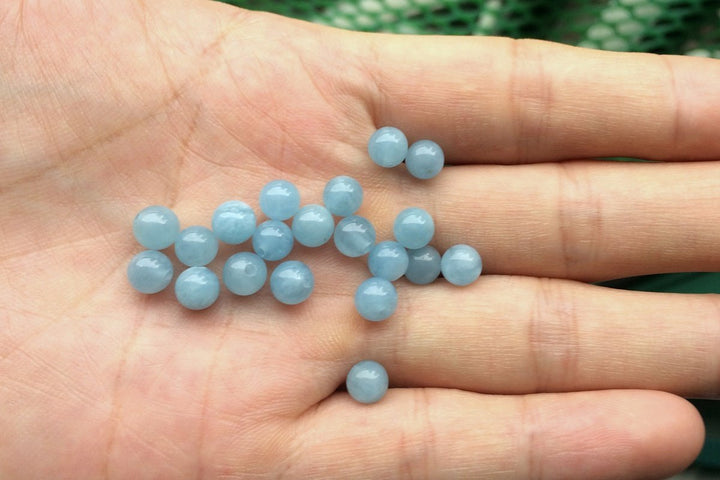 6mm AA Natural Aquamarine half drilled round single beads blue gemstone
