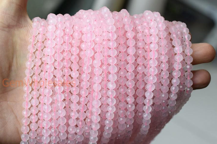 rose quartz - Round faceted- beads supplier