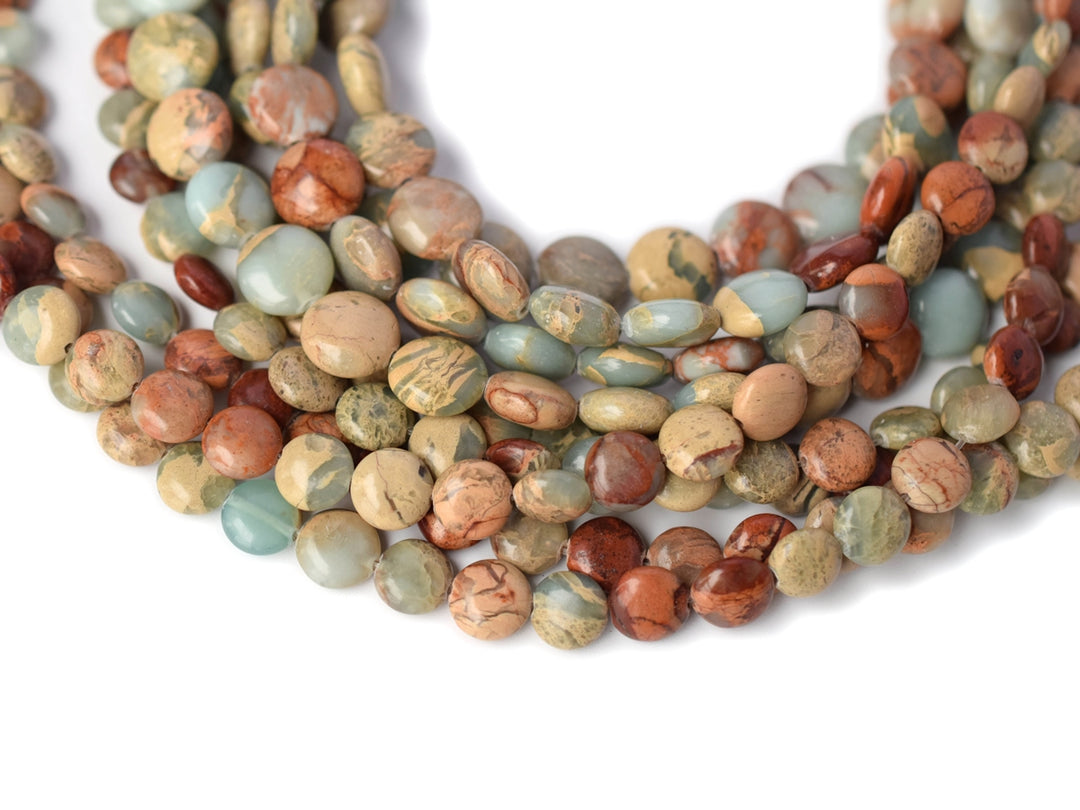 15.5" 8mm/10mm snake skin jasper round coin beads, Blue Terra Jasper