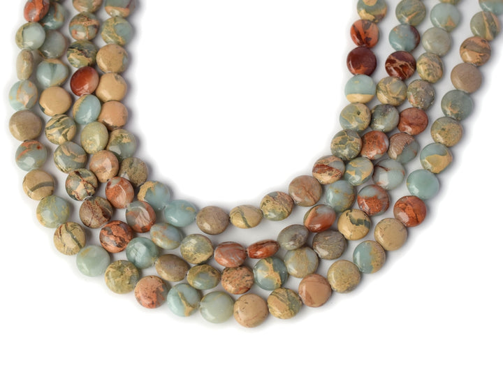 15.5" 8mm/10mm snake skin jasper round coin beads, Blue Terra Jasper