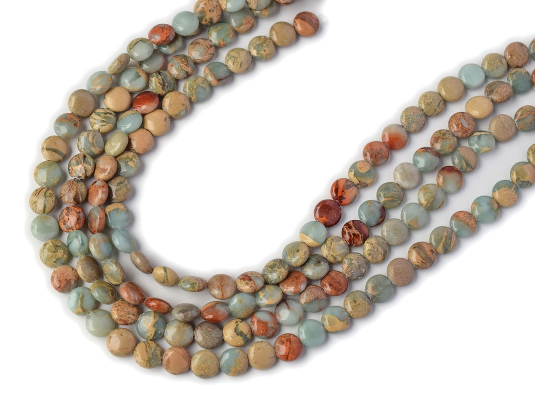 15.5" 8mm/10mm snake skin jasper round coin beads, Blue Terra Jasper