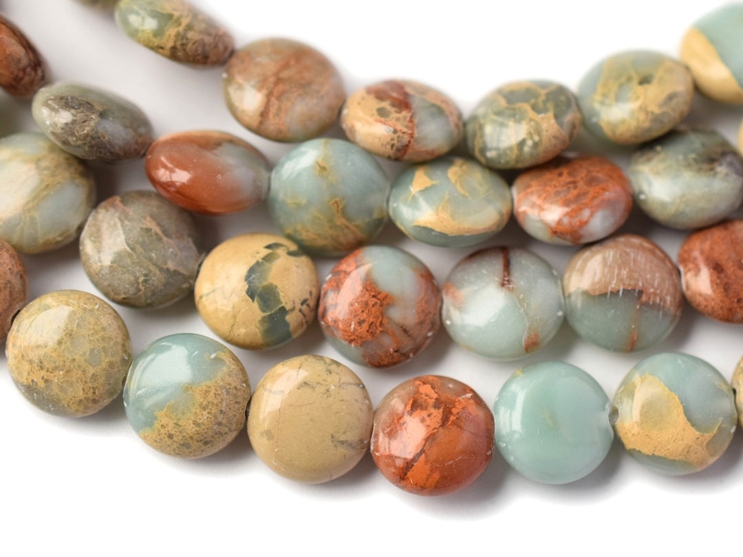 15.5" 8mm/10mm snake skin jasper round coin beads, Blue Terra Jasper