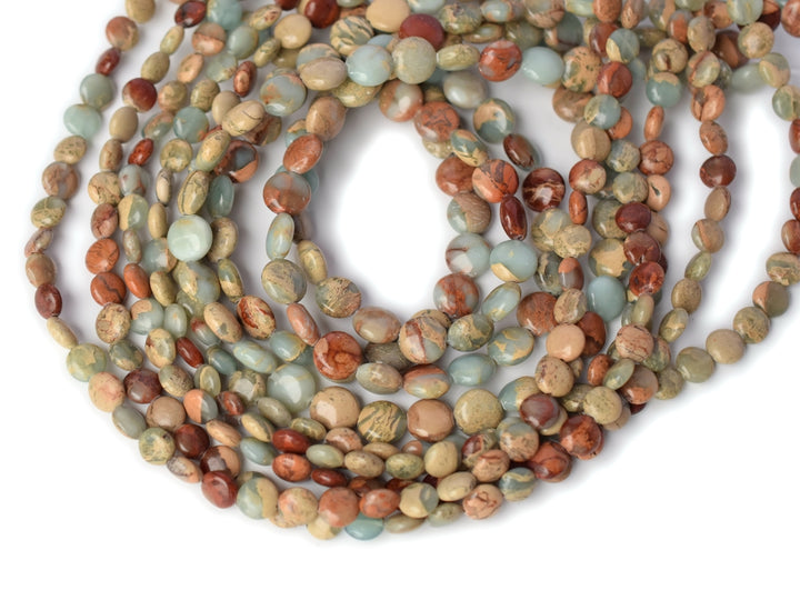 15.5" 8mm/10mm snake skin jasper round coin beads, Blue Terra Jasper