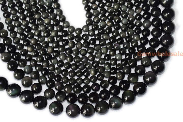 15.5" Natural rainbow obsidian 6mm/8mm/10mm, Black obsidian round beads