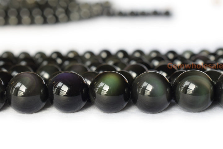 15.5" Natural rainbow obsidian 6mm/8mm/10mm, Black obsidian round beads