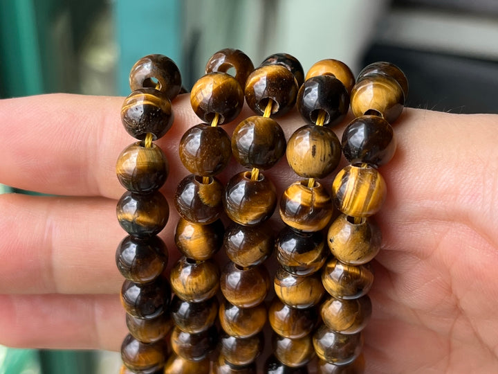 15" 8mm Natural yellow tiger eye stone 2.5mm big hole round beads