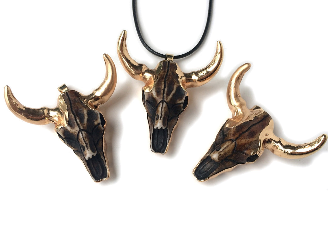 1PC 48x48mm Antique brown gold color Resin bull cow head pendant