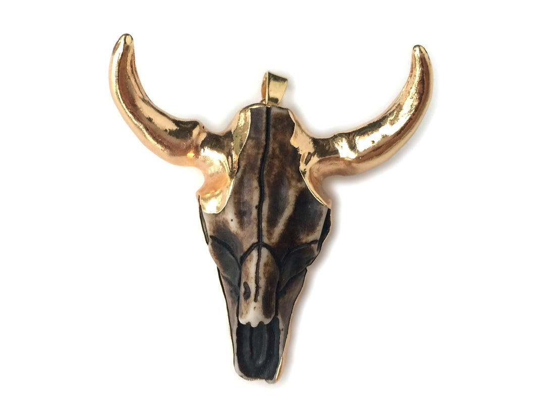 1PC 48x48mm Antique brown gold color Resin bull cow head pendant