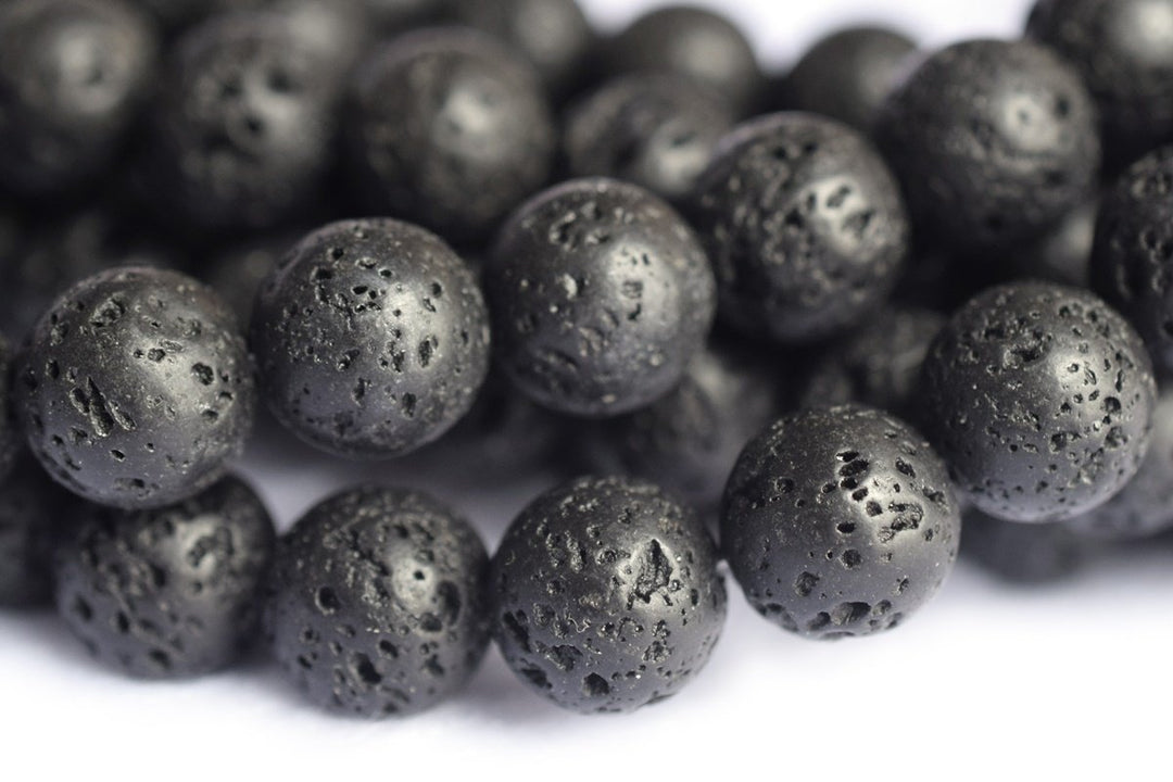15.5" 14mm/16mm black Lava Round Gemstone beads