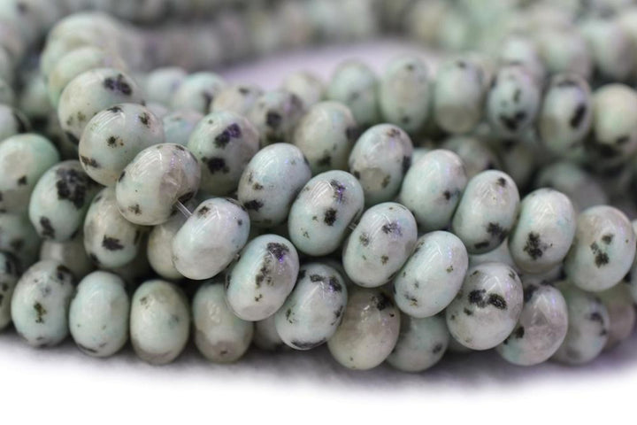 15.25" 8x12mm Tianshan blue stone roundel beads, Kiwi jasper rondelle