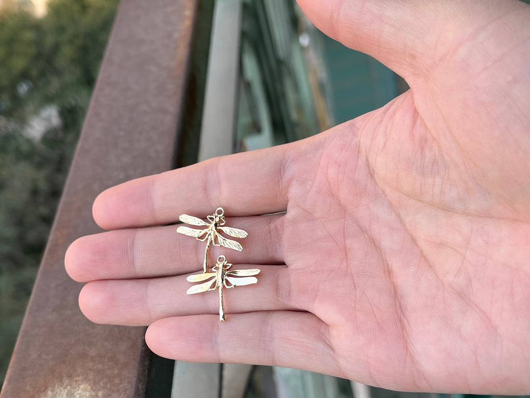 4PCS 22x24.5mm dragonfly gold plated metal part jewelry findings