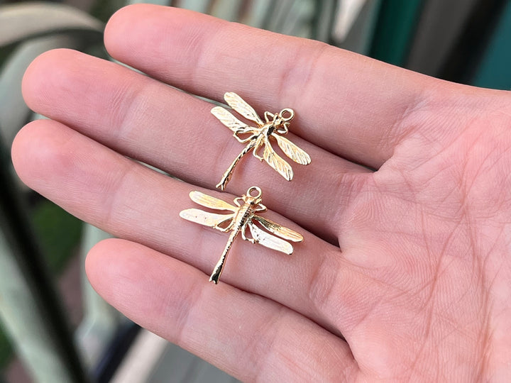 4PCS 22x24.5mm dragonfly gold plated metal part jewelry findings