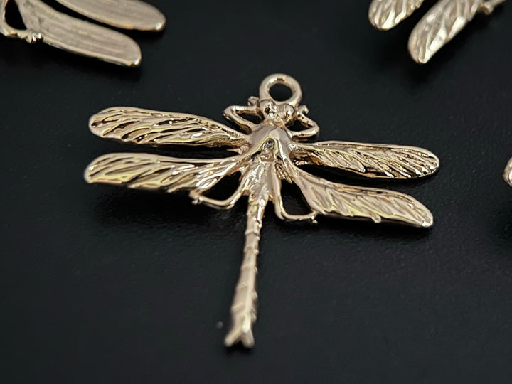 4PCS 22x24.5mm dragonfly gold plated metal part jewelry findings