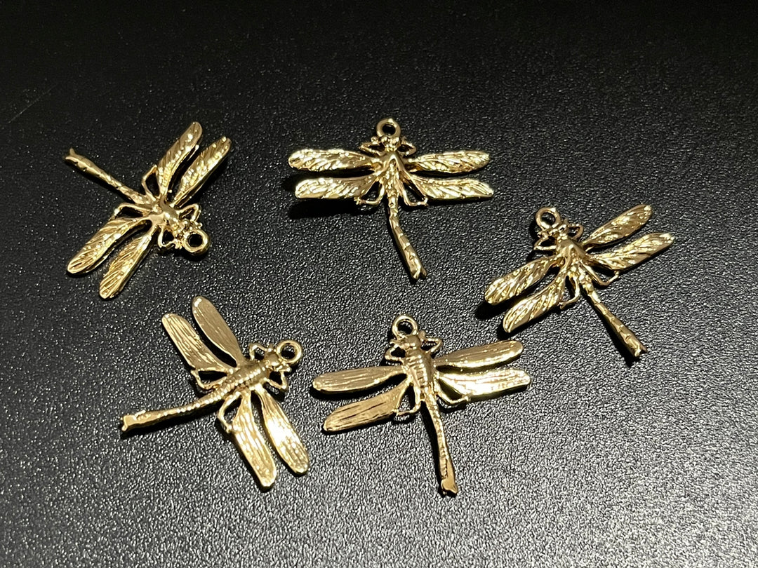 4PCS 22x24.5mm dragonfly gold plated metal part jewelry findings