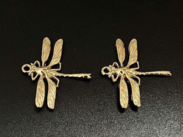 4PCS 22x24.5mm dragonfly gold plated metal part jewelry findings