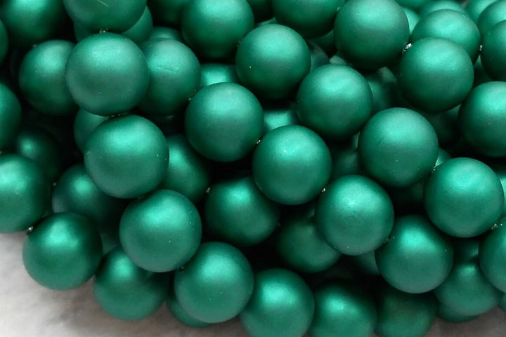 15.5" 8mm/10mm Silky Matte Shell pearl round beads dark green color