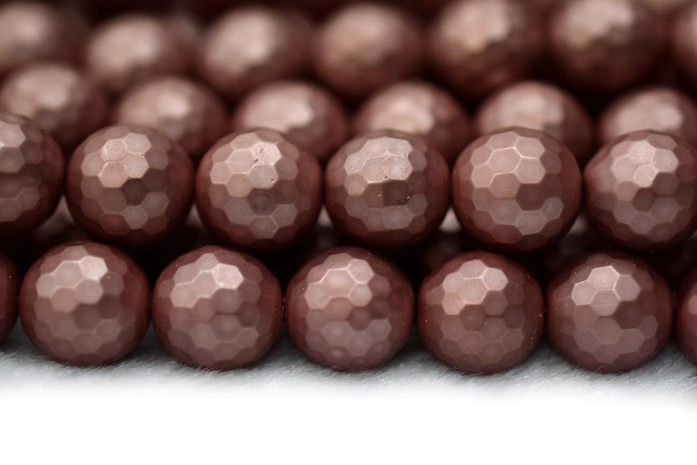 15.5" 8mm/10mm Shell pearl round faceted beads Dark red color