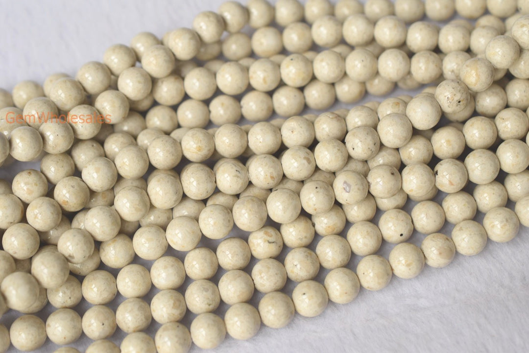 15.5" 8mm Natural fossil round beads, beige white color gemstone beads