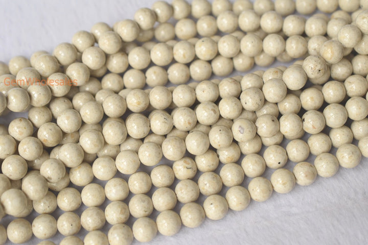 15.5" 8mm Natural fossil round beads, beige white color gemstone beads