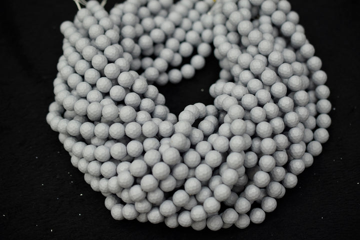 15.5" 8mm/10mm Matte Shell pearl round faceted beads grey color