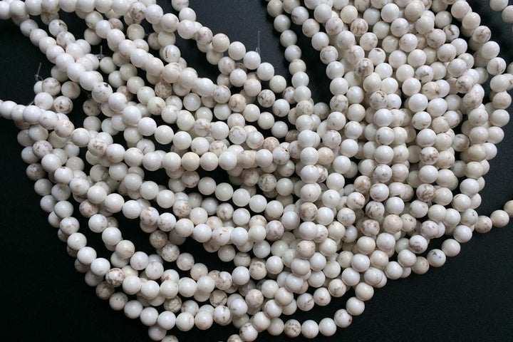 15.5" 4mm/6mm Natural Cream White howlite round beads, Ivory white beige gemstone