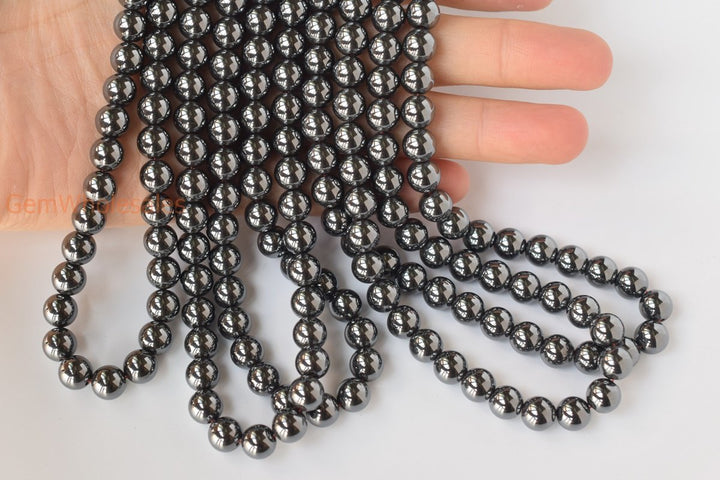 15.5" 10mm/12mm Natural Hematite stone round beads, Noir Black