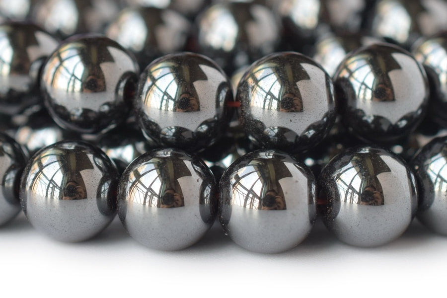 15.5" 10mm/12mm Natural Hematite stone round beads, Noir Black