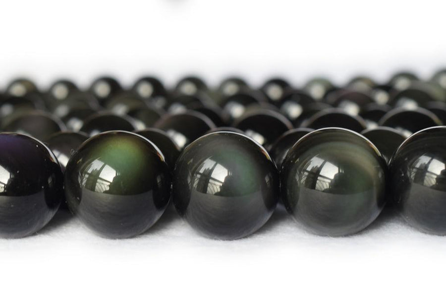 15.5" Natural rainbow obsidian 6mm/8mm/10mm, Black obsidian round beads