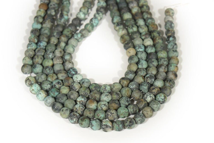 15.5"4mm/6mm/8mm Frosted/Matte Natural African turquoise round beads, green black multi color