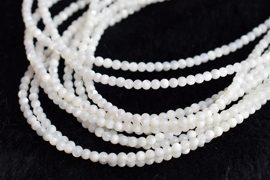 15.5" Natural white MOP round beads 3mm/4mm,white mother of pearl