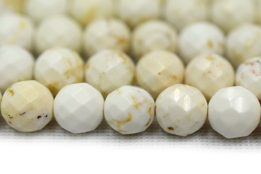 15.5" 4mm/6mm Cream White howlite round faceted beads, White beige gemstone,Ivory color howlite