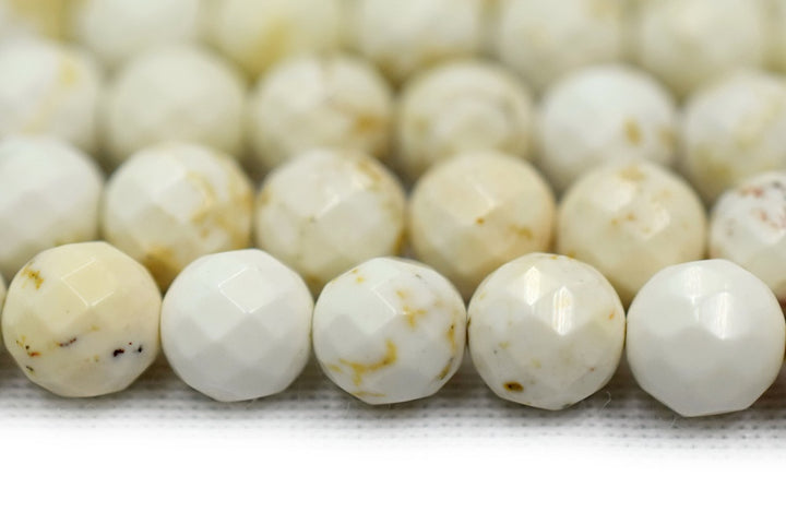 15.5" 8mm/10mm Cream White howlite round faceted beads, Ivory White beige gemstone wholesale