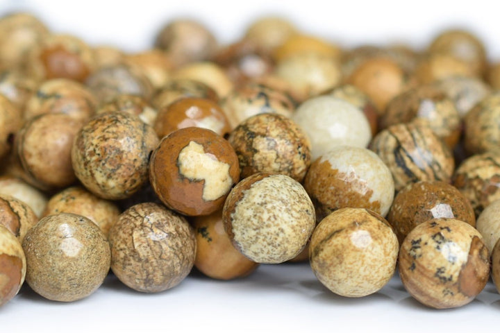 15.5" 8mm/10mm/12mm Natural picture stone round 128 faceted beads, yellow brown picture jasper