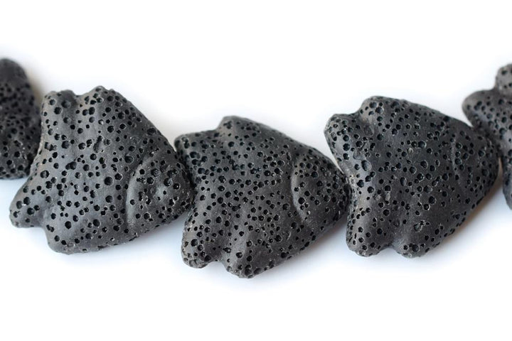 15.5" 25x25mm/30x35mm black Lava fish Gemstone pendant