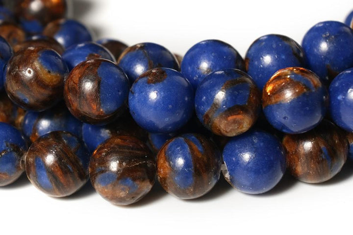 15.5" Lapis blue Impression Jasper & Gold copper bornite round beads 6mm/8mm,Sea Sediment,Aqua Terra Jasper