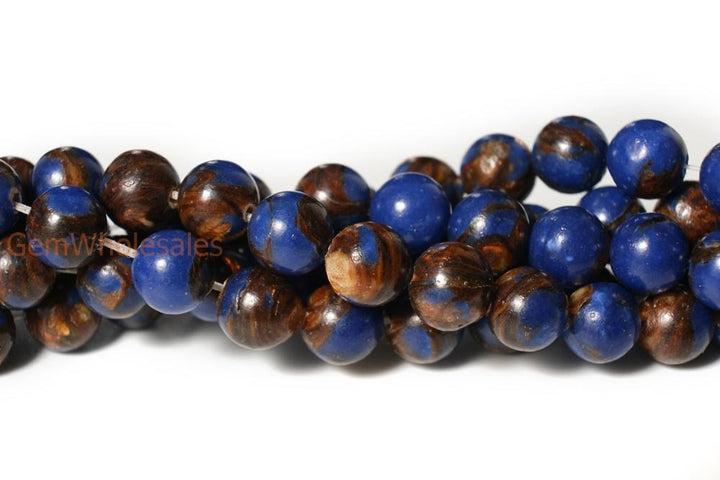 15.5" Lapis blue Impression Jasper & Gold copper bornite round beads 6mm/8mm,Sea Sediment,Aqua Terra Jasper