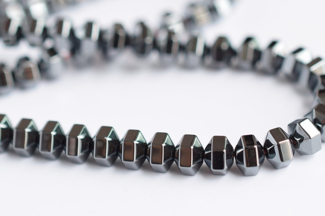 15.5" 5x4mm Noir Black Hematite stone Hexagon Drum beads