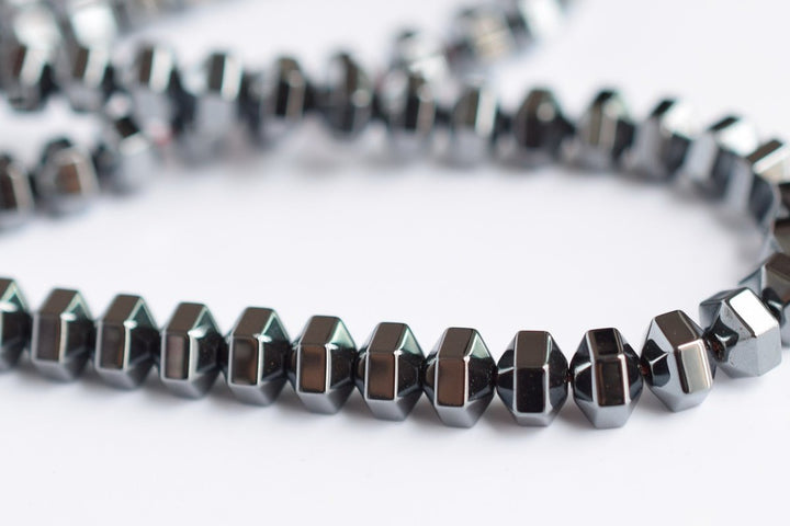 15.5" 5x4mm Noir Black Hematite stone Hexagon Drum beads