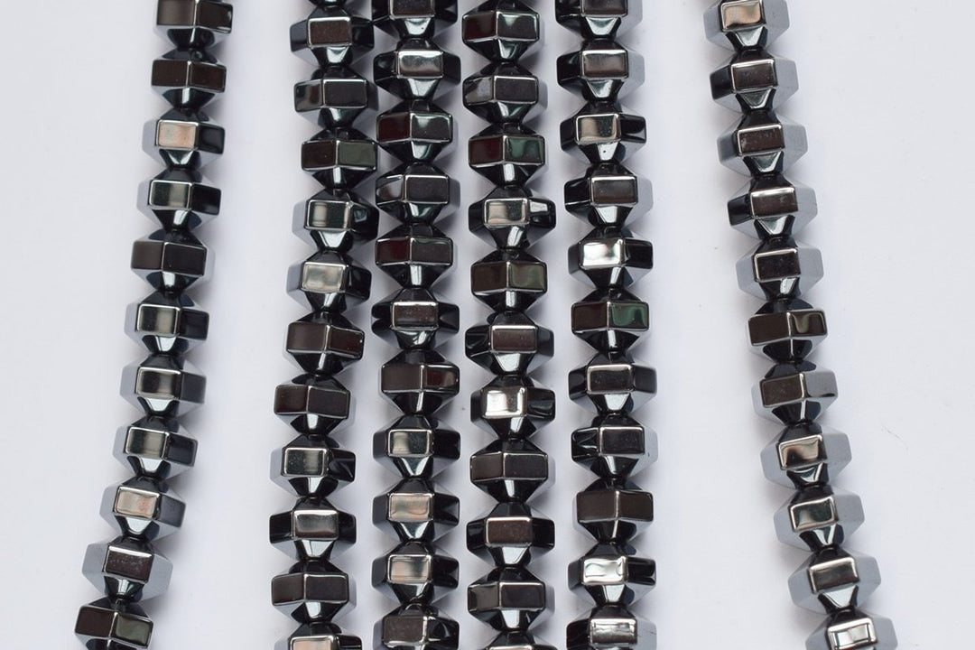15.5" 5x4mm Noir Black Hematite stone Hexagon Drum beads