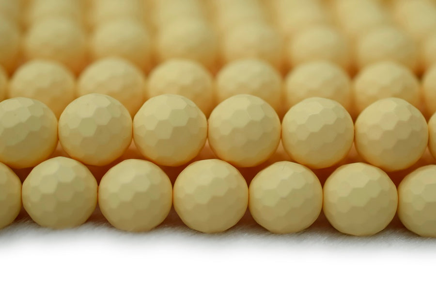 15.5" 8mm/10mm Matte Shell pearl round faceted beads light yellow color