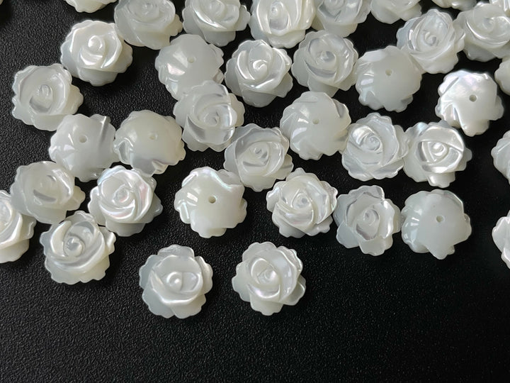 10pcs 10mm Natural white MOP rose flower,mother of pearl