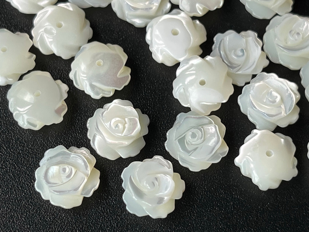 Bulk wholesale 100pcs 10mm Natural white MOP rose flower,mother of pearl