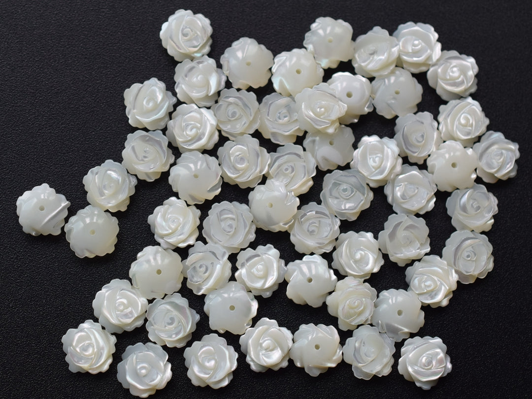 10pcs 10mm Natural white MOP rose flower,mother of pearl