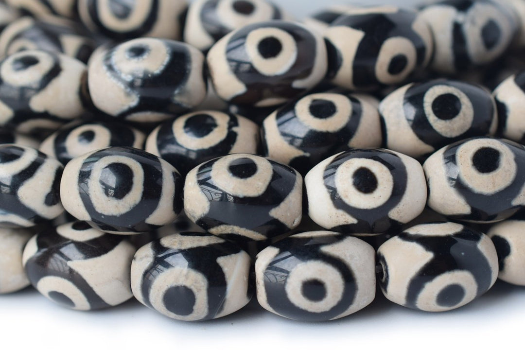 14.5" Black color Bulk tibetan Dzi agate oval shape 10x14mm rice beads with eye