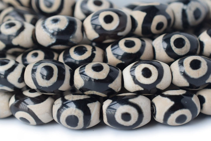 14.5" Black color Bulk tibetan Dzi agate oval shape 10x14mm rice beads with eye