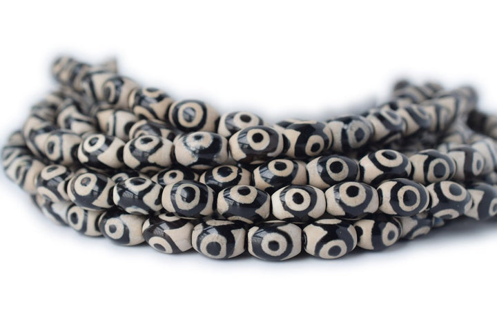 14.5" Black color Bulk tibetan Dzi agate oval shape 10x14mm rice beads with eye