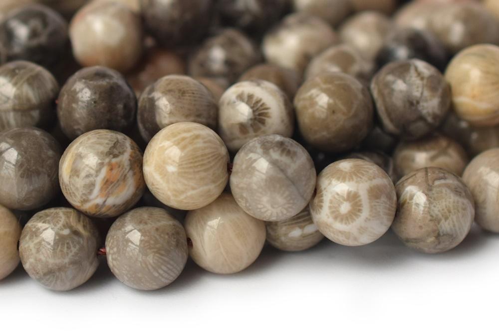 15.5" 6mm/8mm Natural Chinese coral fossil stone round grey beads
